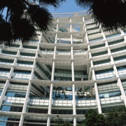 Exterior view of the 7level garden within the architecture, building, condominium, corporate headquarters, facade, headquarters, sky, structure, tree, black