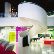 A view of the lobby area, polished concrete architecture, ceiling, design, furniture, interior design, lighting, product design, black