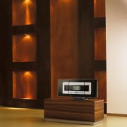 another new development from phillipsis the waveless music cabinetry, floor, flooring, furniture, hardwood, interior design, lighting, living room, wall, wood, wood stain, brown