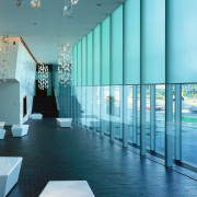 Interior view of Arts Center, corridoor with tile apartment, architecture, blue, ceiling, daylighting, glass, interior design, wall, water, teal