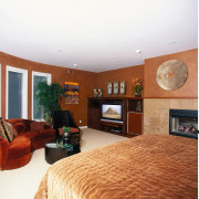 A view of the bedroom, cream carpet, peach ceiling, estate, floor, hardwood, home, interior design, living room, property, real estate, room, wall, wood, white