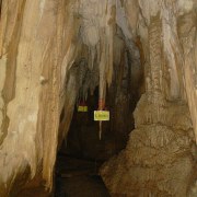 A view of some engineering work within a cave, caving, formation, geology, speleothem, stalactite, stalagmite, brown