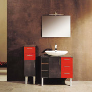 view of this kidney shaped island finished in bathroom, bathroom accessory, bathroom cabinet, chest of drawers, drawer, floor, furniture, interior design, product, product design, sink, wall, brown