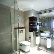 A view of the bathrooms designed by Atlantis. bathroom, interior design, plumbing fixture, real estate, room, gray