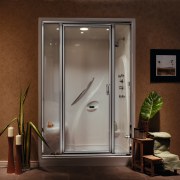 Freestanding glass shower. - Freestanding glass shower. - door, plumbing fixture, shower door, brown