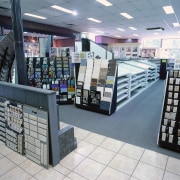 A view of the tile display and various inventory, liquor store, product, retail, supermarket, gray