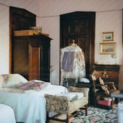 The master bedroom prior to the renovations. - bed, bedroom, furniture, home, house, interior design, living room, room, wall, window, gray, black