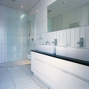 A view of the different interiors used through bathroom, floor, glass, interior design, room, sink, tile, gray