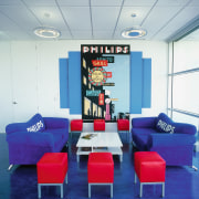 A view of the various interior designs created blue, furniture, interior design, table, white, blue