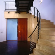 A vie wof the wooden stairway, wooden flooring architecture, daylighting, floor, handrail, hardwood, house, stairs, wood