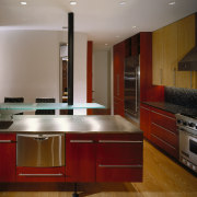 A view of the kitchen, wooden flooring and cabinetry, ceiling, countertop, cuisine classique, floor, flooring, hardwood, interior design, kitchen, real estate, room, wood flooring, brown, gray