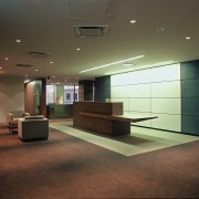 A view of the various interior layouts created architecture, ceiling, daylighting, floor, flooring, glass, interior design, lobby, office, brown, black