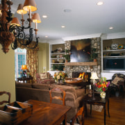 A view of the family area, wooden flooring, dining room, home, interior design, living room, room, gray, black, brown