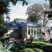 the clerestory turret ensures natural light penetrates into cottage, estate, farmhouse, historic house, home, house, landscape, mansion, plantation, property, real estate, residential area, roof, tree, villa, black