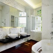 A view of a bathroom, wooden flooring, marble architecture, bathroom, ceiling, estate, floor, home, interior design, property, real estate, room, tile, wall, window, gray