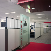 view of the wings of this office area ceiling, floor, flooring, institution, interior design, office, gray