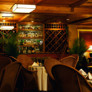 Dining room of clubrooms with exposed cedar ceiling bar, café, interior design, lighting, restaurant, red, brown