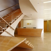 A view o fthe wooden staircase, tiled floor, architecture, ceiling, daylighting, floor, flooring, handrail, hardwood, interior design, laminate flooring, lobby, real estate, stairs, wood, wood flooring, orange, brown