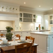 Large kitchen with white cabinetry and benchtop, and cabinetry, countertop, cuisine classique, home, interior design, kitchen, real estate, room, window, orange, brown