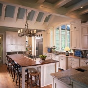 A view of the entire kitchen. - A beam, cabinetry, ceiling, countertop, cuisine classique, home, interior design, kitchen, real estate, room, brown