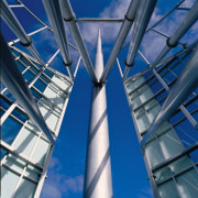 View of steel Tower Spire at top of architecture, blue, building, daylighting, daytime, energy, facade, fixed link, line, metropolis, sky, skyscraper, structure, symmetry, blue