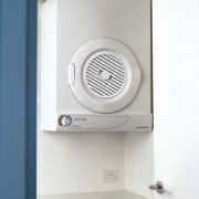Dryer suspended on wall. - Dryer suspended on home appliance, product, product design, white, gray