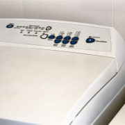 Closeup view of washing machine. - Closeup view product, product design, white