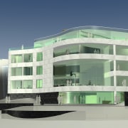 A conceptual image illustrates the design of the apartment, architecture, building, commercial building, condominium, corporate headquarters, elevation, facade, mixed use, property, real estate, residential area, gray, blue