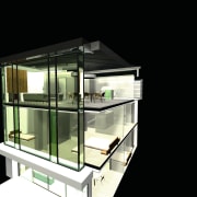 Cutaway diagram of three level apartment. - Cutaway architecture, daylighting, glass, house, product design, black