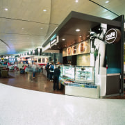 Cafe Espresso retail shop in airport food court. retail, shopping mall, white