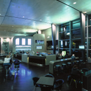 View of Blue Bar venue at airport showing ceiling, electronics, interior design, lighting, office, restaurant, black