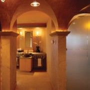 view of the column arches in the central architecture, ceiling, daylighting, floor, home, interior design, light, light fixture, lighting, lobby, room, wall, brown