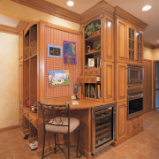 Kitchen with timber cabinetry, and office desk area cabinetry, countertop, cuisine classique, furniture, hardwood, interior design, kitchen, room, wood stain, orange, brown