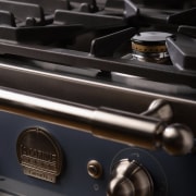 Closeup view of cooktop and control handles for black