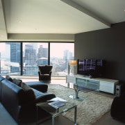 view of the living area of this eureka apartment, architecture, ceiling, daylighting, house, interior design, living room, real estate, room, window, black, gray