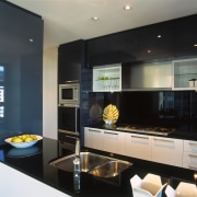 view of the kitchen cabinets  that give ceiling, countertop, interior design, kitchen, black, gray