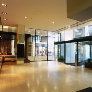 view of the lobby, entrance area to freshwater apartment, ceiling, condominium, daylighting, floor, flooring, interior design, lobby, real estate, shopping mall, brown