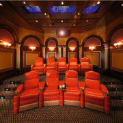 view of this custom home theatre built by auditorium, conference hall, entertainment, function hall, interior design, movie theater, performing arts center, theatre, red