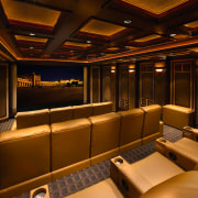 view of this custom home theatre built by interior design, lighting, theatre, brown