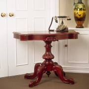Red timber Victorian hall table with carved legs coffee table, end table, furniture, table, white