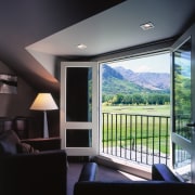 A view of the master bedroom. - A architecture, ceiling, daylighting, home, house, interior design, real estate, wall, window, black