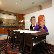 A view of the dining area. - A dining room, furniture, interior design, restaurant, room, table, black