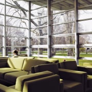 A view of a building that has Fletcher architecture, daylighting, furniture, interior design, table, window, black