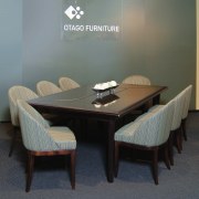 Dining room suie with timber table and upholstered chair, coffee table, dining room, floor, furniture, interior design, product design, property, room, table, gray, black