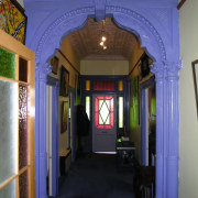 before view of the hallway - before view arch, architecture, ceiling, column, door, estate, home, house, interior design, lighting, structure, tourist attraction, wall, window, blue