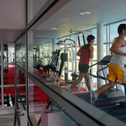 Gymnasium with extensive glazing and views. - Gymnasium gym, leisure, room, sport venue, structure, gray