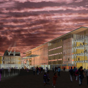 Exterior view of Civic Centre buillding. - Exterior architecture, building, city, cloud, dusk, evening, landmark, metropolis, mixed use, morning, reflection, sky, structure, sunset, tourist attraction, urban area, red, black