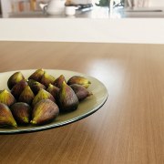 view of this kitchen featuring laminex sublime teak food, white, brown, orange