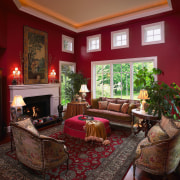 A view of the lounge area, red walls couch, furniture, home, interior design, living room, real estate, room, window, red