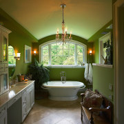 A view of the master bathroom, tiled floor, bathroom, ceiling, estate, home, house, interior design, real estate, room, window, brown